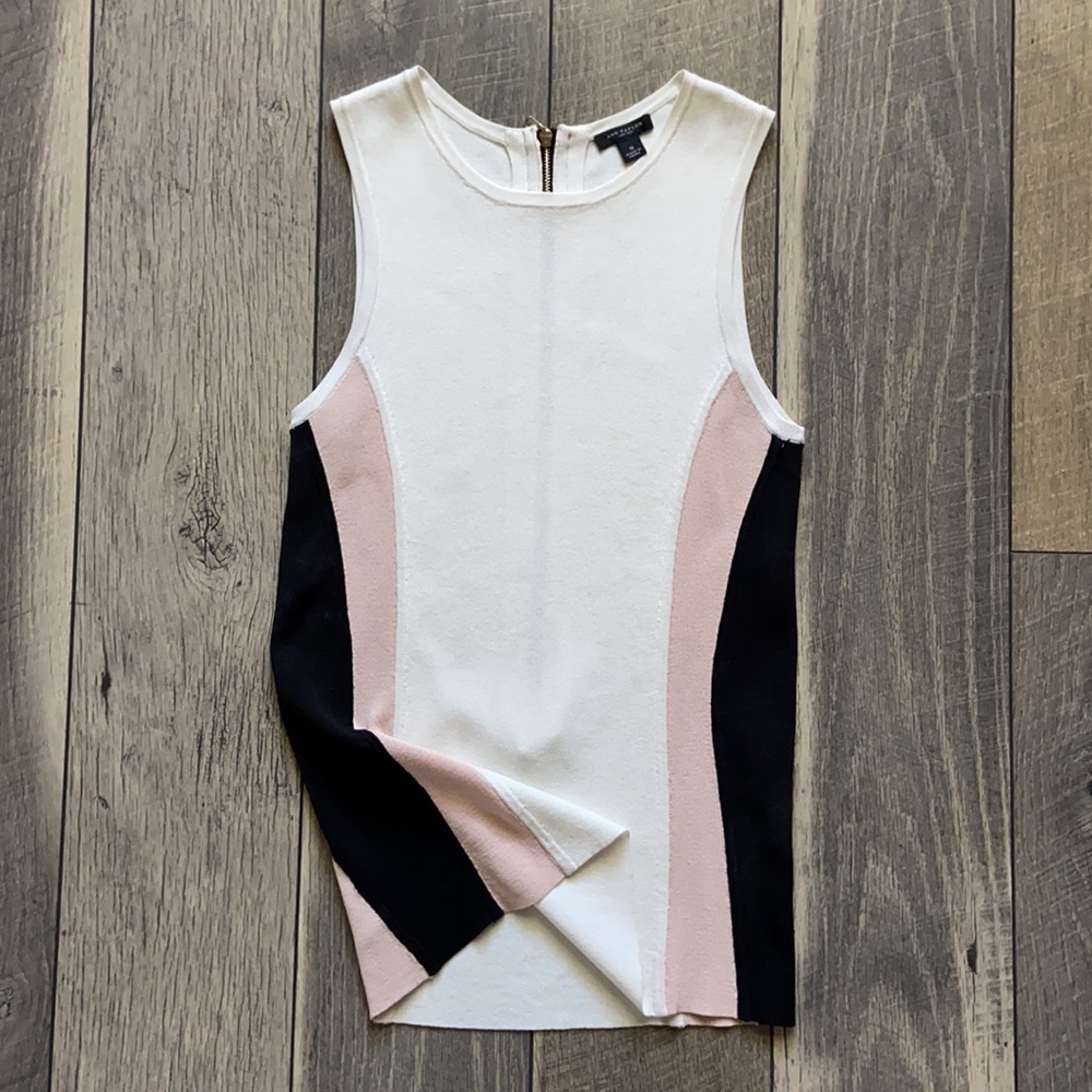 Ann Taylor Neutral Color Block Exposed Zipper Top